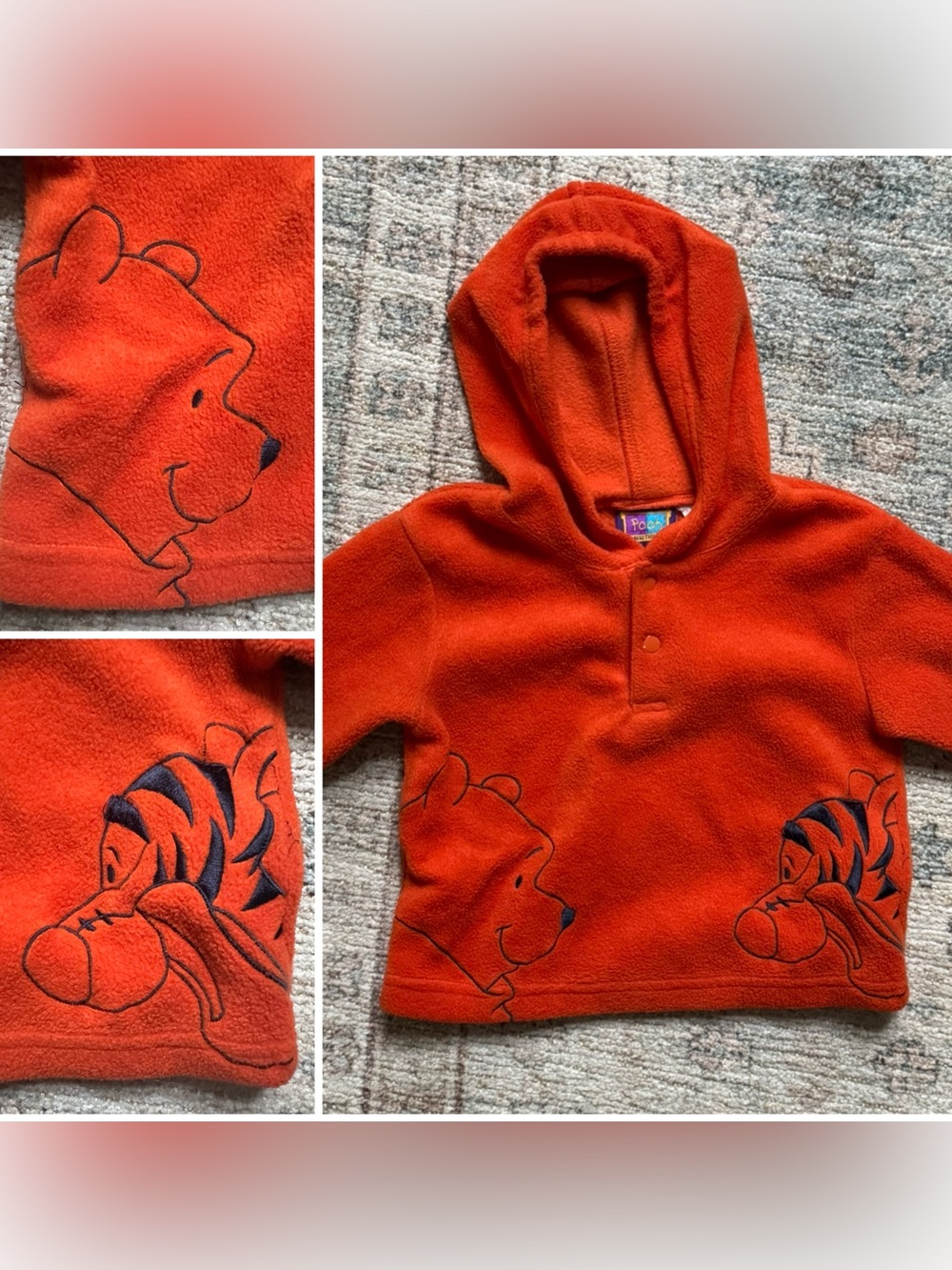 Winnie the Pooh & Tiger kids 18m Orange Hooded Fleece Pullover Embroidered
